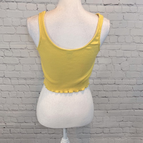 WILD FABLE Yellow Ribbed Cropped Lettuce Hem Tank Top-XS - Picture 2 of 2